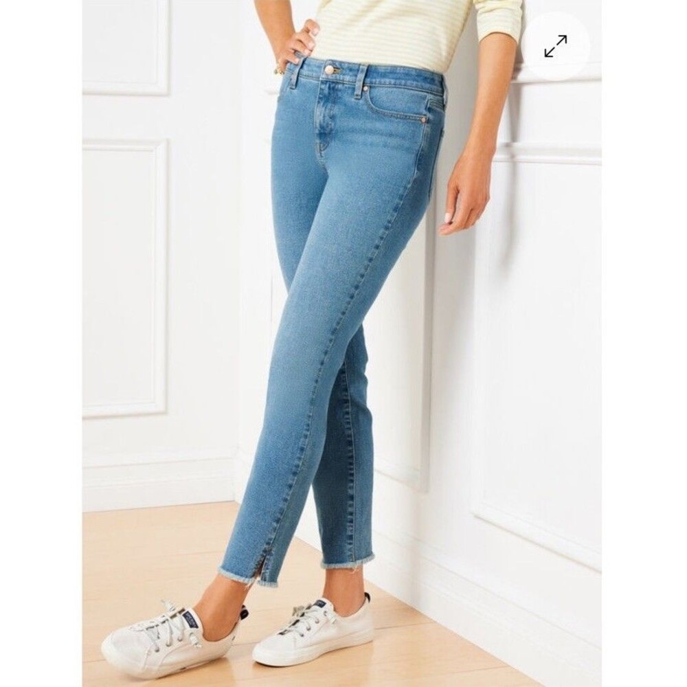 Talbots Slim Ankle Denim Jeans Flores Wash Frayed Hem Size Petite 14 NWT's